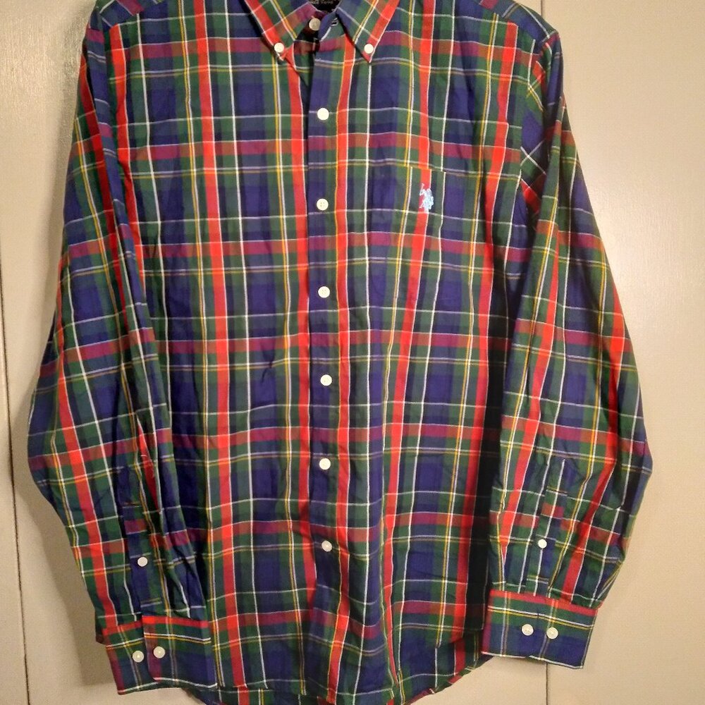 "U.S.Polo. Assn. Men's XL Blue-Red Plaid Dress Shirt (0613A4)